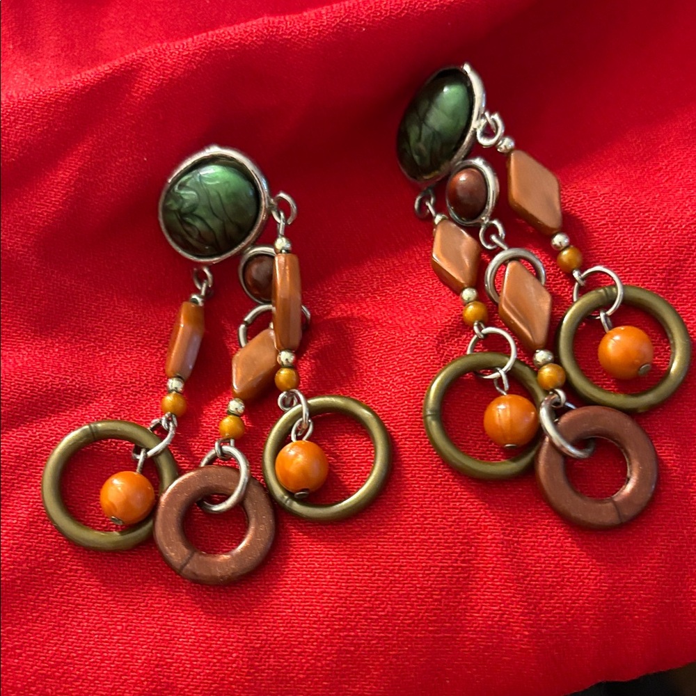 Elegant Green and Orange Dangle Earrings